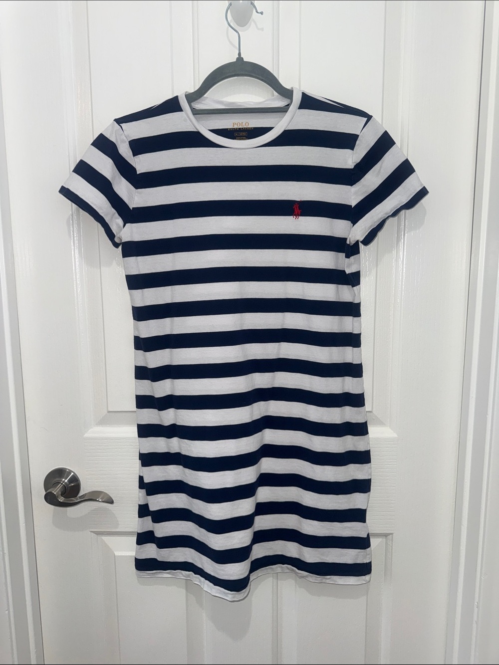 Polo by Ralph Lauren Navy & White Striped Tee Dress with Red Pony - Women’s M